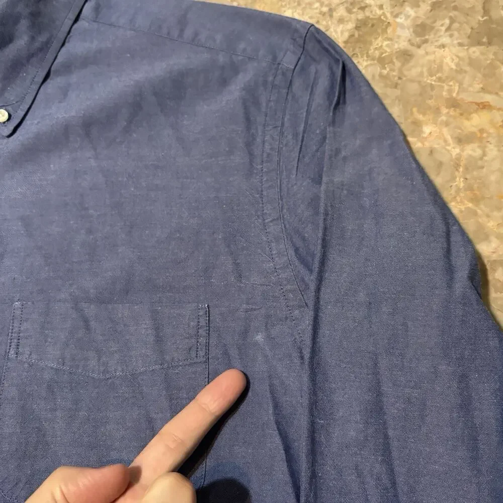 J Crew Shirt Mens Large Blue Sunwashed Oxford Woven Long Sleeve Button OCBD